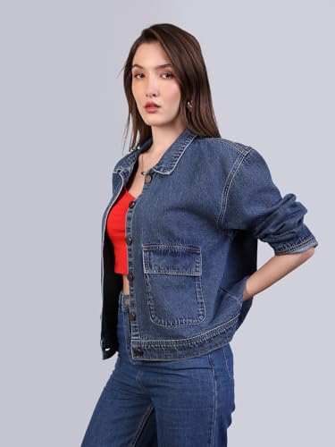 Image of Urbano Fashion Women's Relaxed Fit Full Sleeve Utility Denim Jacket