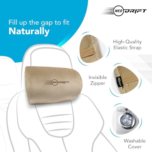 Image of Neodrift 'CurveNeck' - Neck Rest Cushion Orthopedic Velvet Memory Foam Pillow for Neck, Head, Shoulder Support - Pain Relief for Car, Set of 2 (Colour-Beige)