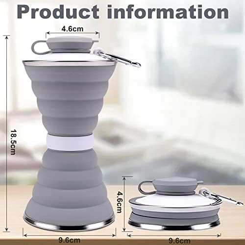 Loofu Silicone Collapsible Water Bottle, Portable Foldable Water Bottles BPA Free, Safe and Leak-proof, suitable for Sports, Camping, Hiking, Outdoor Activities, Gray, 500ML(Gray)