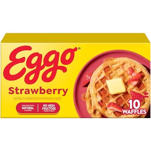 Eggo Strawberry Waffles, Breakfast Food, Natural Flavors, 10 Waffles (Frozen)