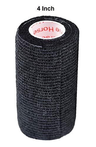 Image of Vet Wrap Tape (Black) (2 Pack) (4 Inch x 15 feet) Self Adhesive Adherent Adhering Cohesive Flex Self Stick Bandage Grip Roll Dog Cat Pet Horse