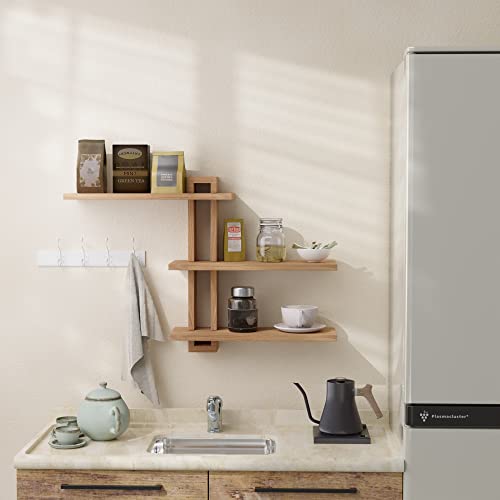 3 Tier Pine Wood Shelving Wall Mounted Set Of 3, Adjustable Wall Shelves For Storage, Rustic Shelves For Wall Display, Farmhouse Floating Shelf For Bedroom, Living Room, Kitchen, Office, Honey Oak #TOP4