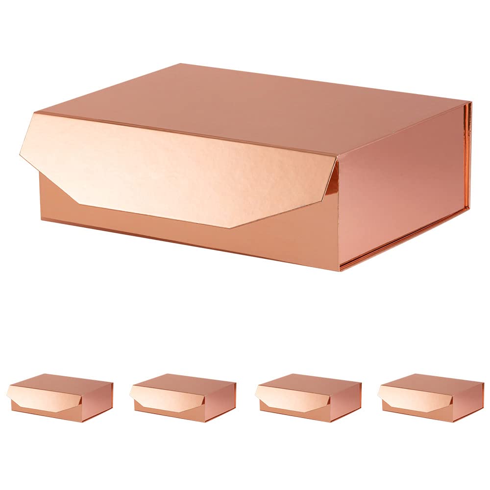 PACKGILO 5 dużych pudełek prezentowych w kolorze różowego złota z pokrywką, 33 x 23 x 10 cm, pudełka na oświadczyny dla druhny, twarde składane pudełko prezentowe z magnetycznym zamknięciem, pudełko