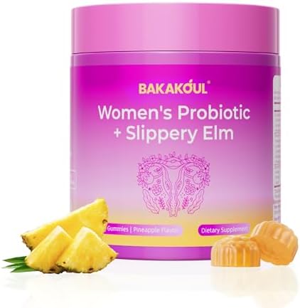 Feminine Probiotics Gummies with Slippery Elm,Supports pH Balance,Digestive Health,Vaginal Probiotics for Women,Vegan,Prebiotics & 5 Probiotic Strains Gluten-Free,Pineapple Flavor,60 Gummies
