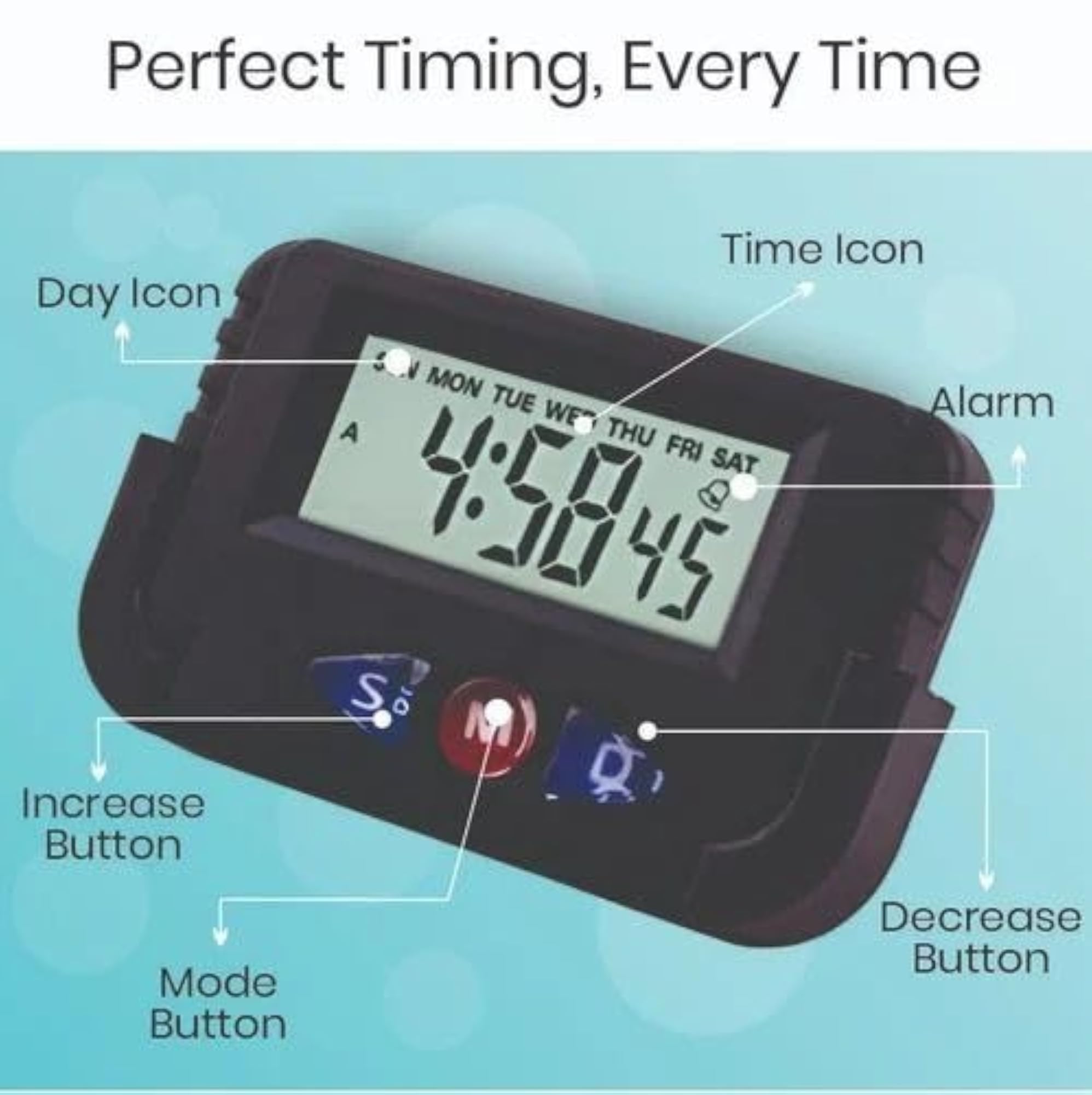 Portable Digital Alarm Clock with Flexible Stand