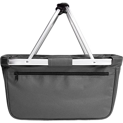 HALFAR® HF3939 - Cesta de la compra plegable, marco de aluminio, cierre de cremallera, bolsillo delantero con carro de la compra, Chio (azul oscuro)