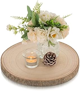 Hanobe Wood Slices for Centerpieces: 1Pcs Round Wood Plates Unfinished Rustic Wooden Cake Stands with Bark 28cm/11in Live Edge Wood Slab for Wedding Table Natural Wood Platter Wood Pieces for Crafts