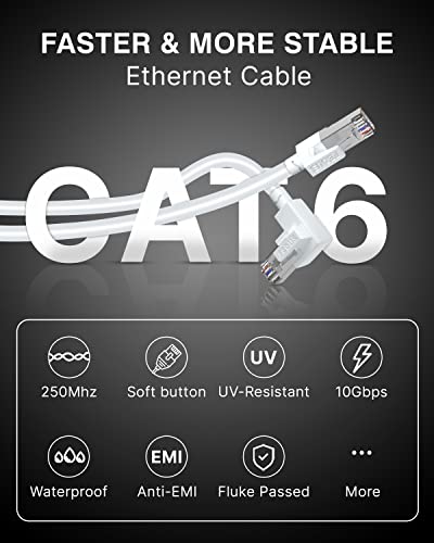 Image of FEDUS Cat6 Ethernet Cable, 2 Meter L-Shape High Speed 550Mhz 10 Gigabit Speed Utp Lan Cable, Network Cable Cord Gigabit Category 6 Wires For Laptop, Personal Computer, Router, Modem, Television(White)