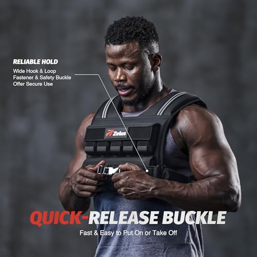 Image of ZELUS Weighted Vest Men, 23lbs /36lbs /45lbs Adjustable Weight Vest | Removable Iron Weights, Reflective Stripe, No-Bounce Design, Hand Washable, Strength Training, Running, HIIT & Calisthenics