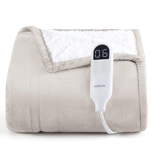 Image of Bedsure Heated Blanket Throw Blanket - Fast Heating Electric Blanket, Soft Flannel Throw with 6 Time Settings(Up to 10H), 6 Heating Settings, Gifts for Grandma & Grandpa & Seniors (50 inchx60 inch, Cream)