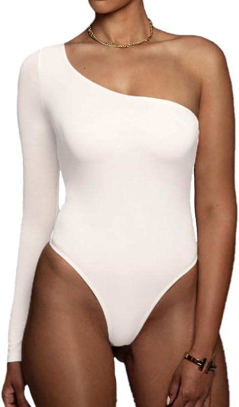 Size XL Women's Elegant One Shoulder Long Sleeves Bodysuits Sexy