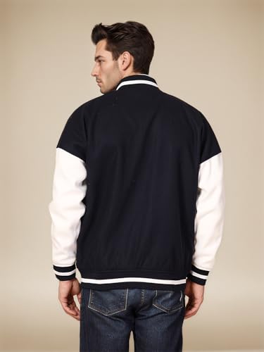 Image of CHKOKKO Men's Oversized Varsity Jacket with Snap Button Closure and Patch Design Trendy Comfortable Outerwear for College Travel and Casual Wear