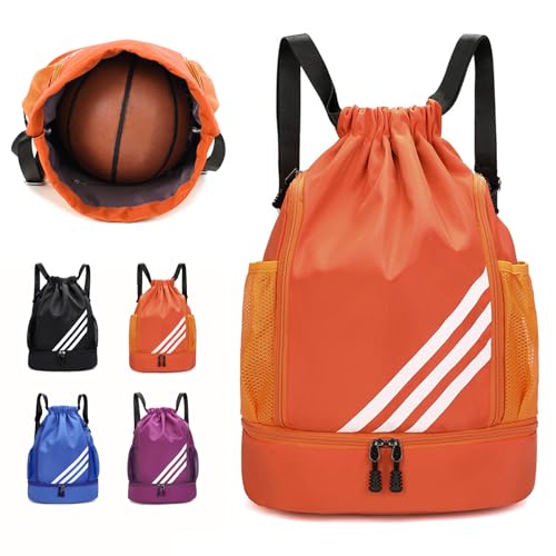 Image of Geebymol Drawstring Bags, Large Waterproof Sports Backpack for Kids, Orange