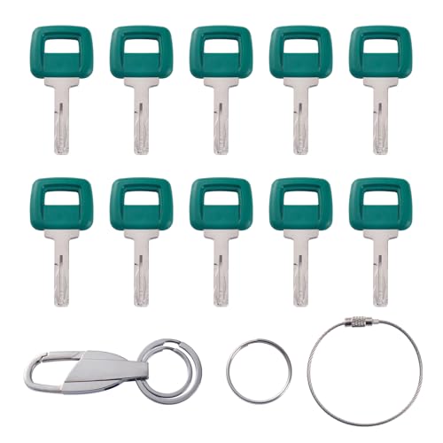 10 PCS Laser Cut Heavy Equipment Ignition Key Replacement with Keychain for Volvo Loaders & Articulated Fit A20C A25C A30C A35C A40 Series & DA25D DA30D A35D A40D – Replaces 11039228, 17225331