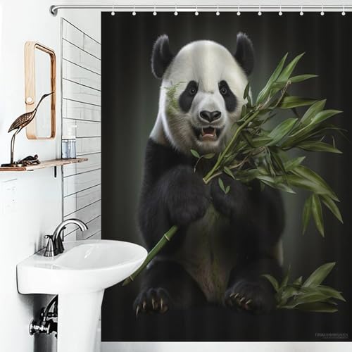 Rideau de douche panda en polyester lavable 140x183cm pour baignoire - 6