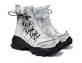 CountryWomen Mens Brown Genuine Leather Military Army Boots Gothic Skull Punk Motorcycle Boots (9 Wide, Grey, numeric_9)