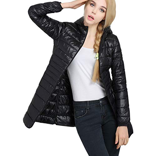 Creator2018 Damen Schlank Daunenjacke Mit Kapuzen Elegante Winter Mantel Einfarbig Kapuzenmantel Charmant warm Winter Jacke Schwarz XL Cover