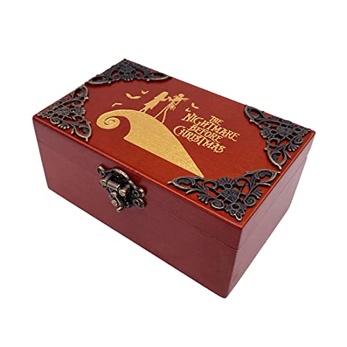 Youtang Jewelry Music Box With Mirror Carved Wood Musical Box Wind Up Gift Box (Melody: This Is Halloween, Gold Movement) #TOP3