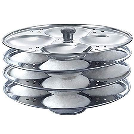 Stainless Steel 4-Tier Idli Maker with Induction Base | Idli Stand & Steamer Indian Kitchen Item Gift Item Pack of 1 (16 Idli/ 4 Plates)