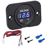 Car Battery Voltage Meter, Waterproof DC 12V 24V Digital Volt Meter, 12v Battery Monitor with LED Digital Display, Round Voltage Gauge for Car Truck RV ATV Boat Marine (Blue Light)