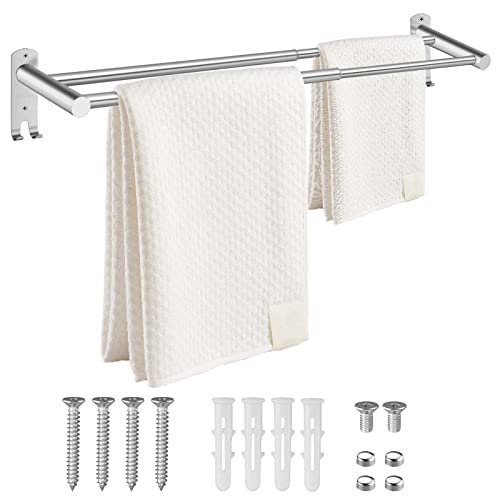 TANiCE Barre Porte-Serviette,Double Porte-Serviettes Réglable,Support de Serviette 40-70cm Extensible,Support Mural en Acier Inoxydable 304,Style Moderne pour Salle De Bains/Cuisine Cover