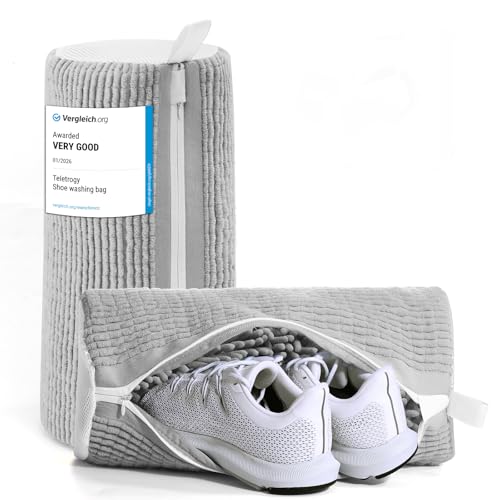 Teletrogy 2pcs Laundry Shoe Bag, Shoe Washing Machine Bag with Hidden Zipper Cleaning Fluff Can Deep Cleaning, Reusable without Distortion Shoe Laundry Bag for Sneakers Football Running Shoes, Grey