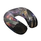 WOmeng Almohada con diseño de noche aérea de Hong Kong, cómodo soporte para el cuello en forma de U, flexible, vuelos largos, viajes por carretera