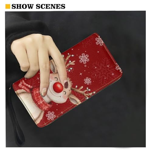 Image of Bulopur Christmas Reindeer Wristlet Wallet for Women Teen Girls Blocking Credit Card Holder PU Leather Phone Wallet Clutch Large Capacity Ladies Travel Purse