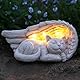 Festive Lights 20cm Gedenkstein mit solarbetriebener LED Beleuchtung Engelsflügel mit Katze Grabdekoration Wetterfest Grabstein Katze Grablicht Solar Gedenkstein Katze Erinnerung Katze Engelsflügel