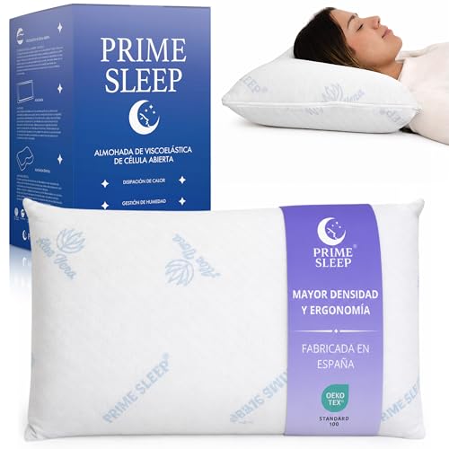 PRIME SLEEP® Almohada Viscoelástica 105 cm Alta Densidad 51kg/m³ | Núcleo ViscoCell Célula Abierta Transpirable | Soporte Estable Cuello y Cervicales | Doble Funda Aloe Vera Lavable