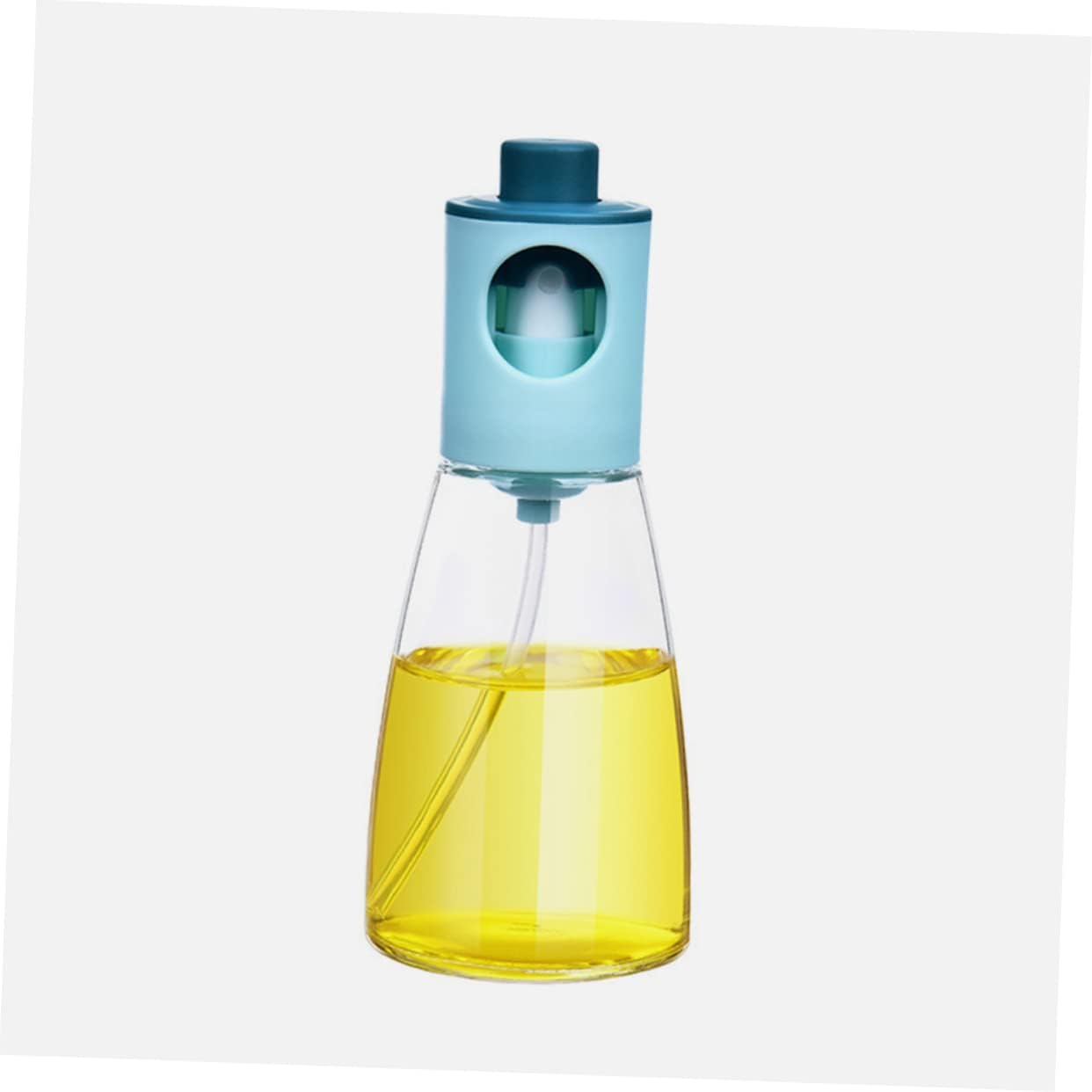 SMASOLO 2Pcs Kitchen Oil Sprayer Bottles Glass Oil Dispenser Press Type for Cooking Bbq Salad Non Leak Even Spray Easy to Clean Visible Capacity Light Blue