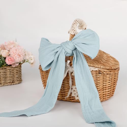 Image of Newborn Swaddle Sash, Soft Muslin Bow Decorative Strap for Swaddles, Adorable Maternity Bow Sash, 70x5.5 Inch, Blue