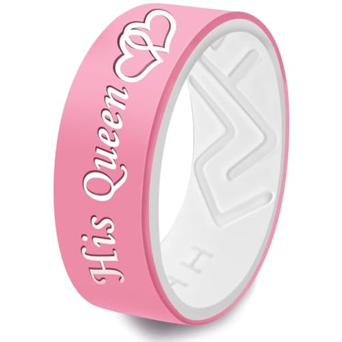 XAHH Silicone Couple Ring,Her King His Queen Lovers Ring,Engagement Wedding Bands,Anniversary Promise Love Heart Ring,Black Blue Pink Tone2