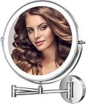 Wall Mounted Lighted Makeup Mirror, 8" Rechargeable Double-Sided Light up Magnifying Mirror 1x/10x, 3 Colors Led Vanity Mirror with Lights, Touch Dimmable 360° Rotation Foldable