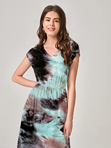 Image of Leriya Fashion Women's Tai-Dye Printed Mesh Rayon Lycra High V-Collar Neck Long Kurti Dresses for Women, A-Line Knee-Length Dress, Midi Western Dress for Women, Short Dress