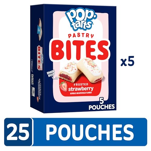 Image of Pop-Tarts Baked Pastry Bites, Kids Snacks, School Lunch, Frosted Strawberry (5 Boxes, 25 Pouches)