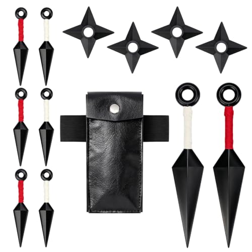 13-Piece Kunai Anime Ninja Cosplay Kit Plastic Kunai and Shuriken Set with Pouch Black Kunai for Anime Ninja Cosplay Accessories for Anime Fans