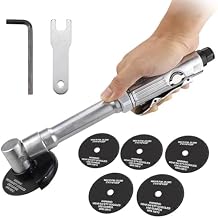 Air Angle Grinder with 5" Long Handle Air Cut Off Tool, Pneumatic Cut off Tool with 6 Pcs 3" Cut Wheel, 1/4" Air Angle Grinder Cutter Grinding Tool Cutting Machine, 360 Rear Exhaust Rotation