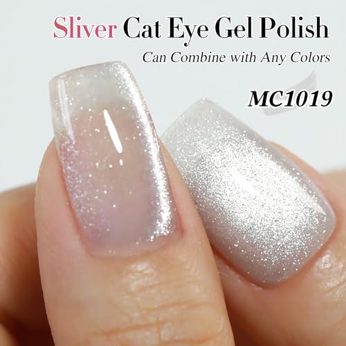 Double Rhythm 0.5 OZ Cat Eye Gel Polish with Magnet 15ML Holographic Glitter Shimmer Translucent Jelly Color Magnetic Polish Salon DIY at Home (Silver-MC1019) - Image 3