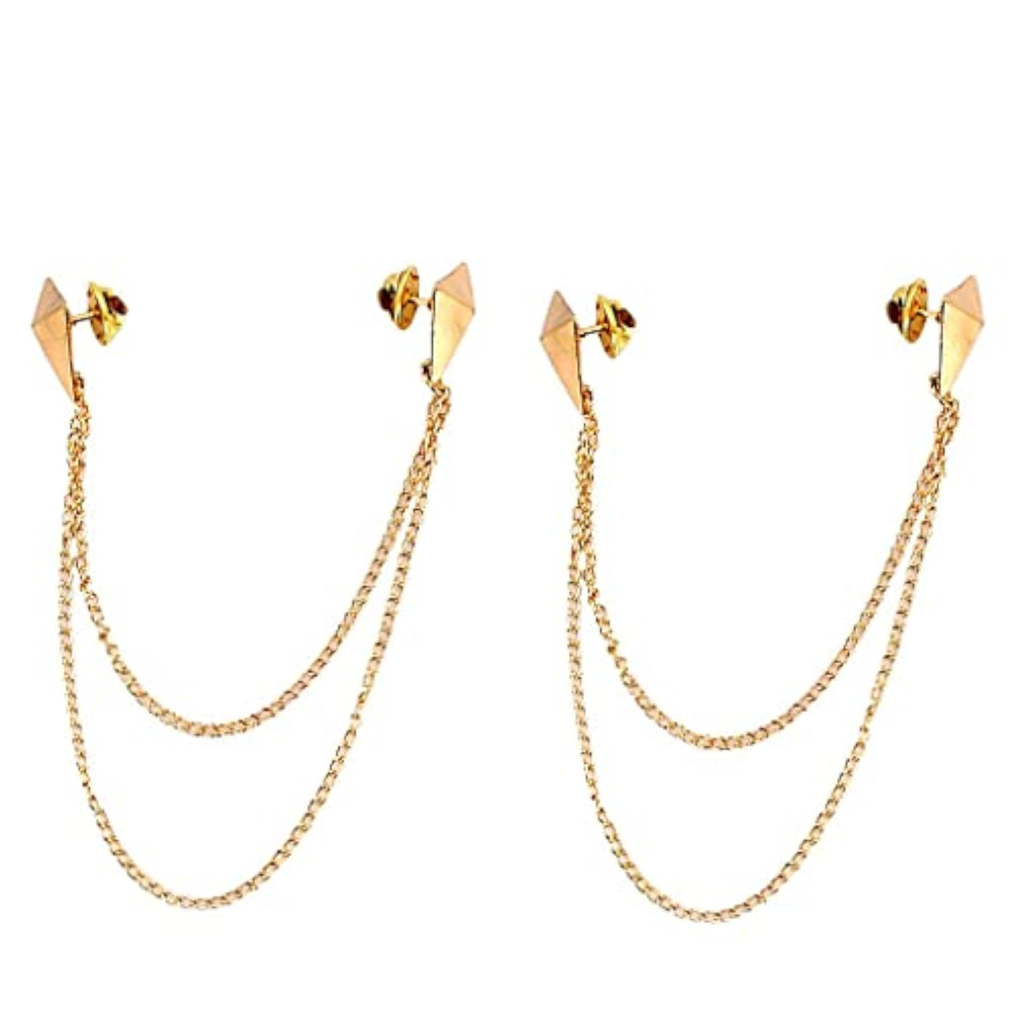 2pc Triangle Punk Brooch Collar Chain Necklace Set, Gold