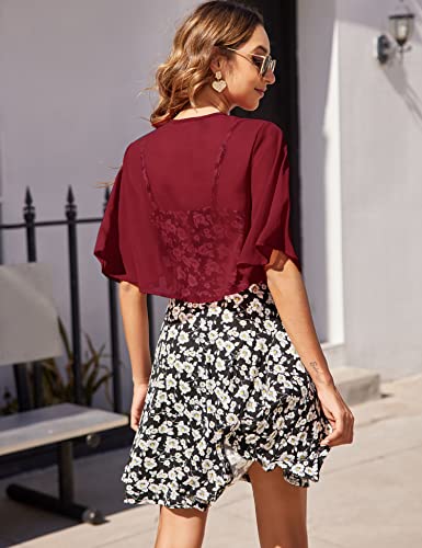 Soteer Sheer Shrugs For Women Short Sleeve Chiffon Cardigan Summer Bolero Shrug, Wine Red Xl #TOP3