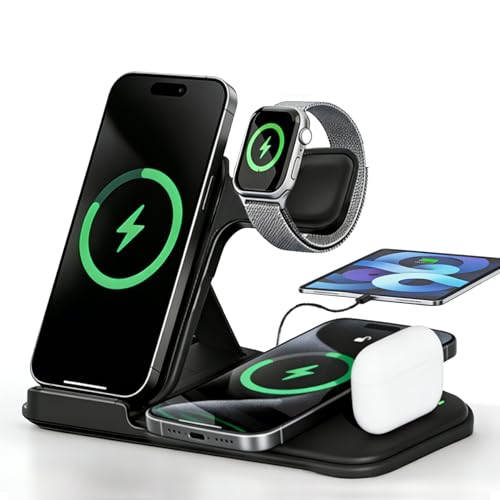 iGaur 5 in 1 Wireless Charging Station for Multiple Devices, Premium Fast Charging Stand for Apple Samsung Android, Dual Phone Dock with USB Port for Desk Nightstand
