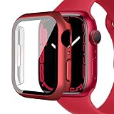 Miimall Coque compatible avec Apple Watch Series 8 Series 7 45 mm, protection d'écran en verre trempé ultra fine en polycarbonate rigide résistant aux chocs pour iWatch 45 mm, rouge