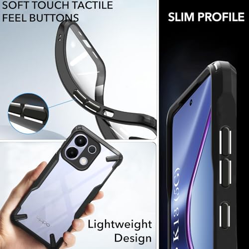 Image of Jkobi Back Cover Case for Oppo K13 (Hybrid Crystal | Ultimate Shockproof Bumpers | Anti Yellow | Rugged Armor | Black)