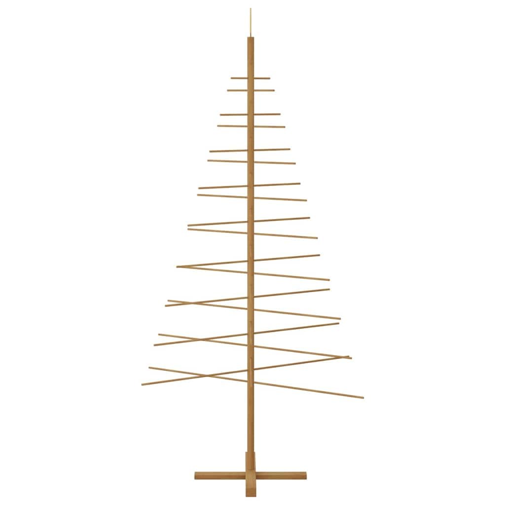 Árbol de Navidad rústico de bambú macizo con soporte de pino de 210 cm, color marrón, diseño natural para interiores y exteriores protegidos, fácil de montar