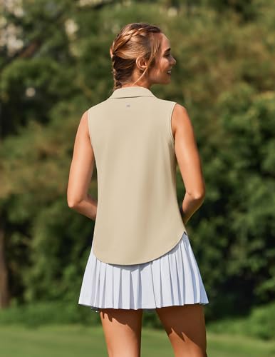 Image of PINSPARK Women Golf Shirts Sleeveless UPF 50+ Tennis Polo V-Neck Quick Dry Athletic T Shirt 1 /4 Zip Collar Workout Tank Top