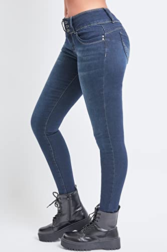 YMI Womens Women's Junior Mid-Rise Wannabettabutt 3-Button Recycled Fibers Skinny Jeans3