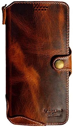 Yogurt Case for iPhone 13 Pro Max, Genuine Leather Wallet Cover for iPhone 13 Pro Max, 6.7-inch Handmade Dark Brown