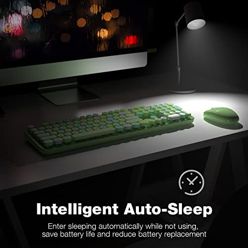 MOFII Wireless Keyboard and Mouse Combo, 2.4Ghz USB Full Size Typewriter Keyboard with Number Pad and Sport Car Mouse for PC Computer Desktop Windows (Green Colorful) — view 4