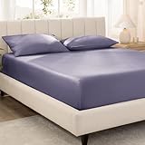 Picture of Bare Home 100% Organic Cotton Sateen Fitted Sheet - 400 Thread Count - Smooth Sateen Weave - Breathable & Cooling - Hotel Luxury - Durable Fitted Sheet - Deep Pocket (Full XL, Dusty Purple)